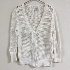 エブリン 透かし編 Vネック 長袖 リブ M 白 綿 お出かけ 上品 レイヤードのサムネイル