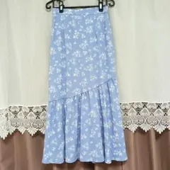 Honeys 【美品】花柄フレアロングスカート ライトブルー Mサイズ