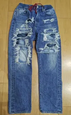 デニムダンガリー　ダメージ加工ブルージーンズ サイズ01 デニム