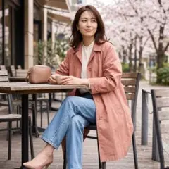 Y9795*マカフィー☆トゥモローランド☆コート☆ピンクベージュ☆綿☆春アウター