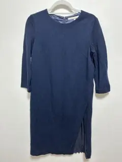 オンワード樫山 サイドプリーツ ワンピース ネイビー 38 M 完売品 7分袖