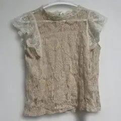 レース ノースリーブ トップス くすみピンク