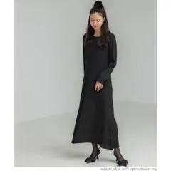 coca　リブデザイン 長袖ロングワンピース ブラック