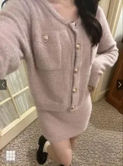 ニット セットアップ ピンク GRL グレイル フェザー ラメ キラキラ
