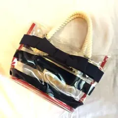 【LANVIN en Blue】ストライプデザイン ビニールトートバッグリボン付のサムネイル