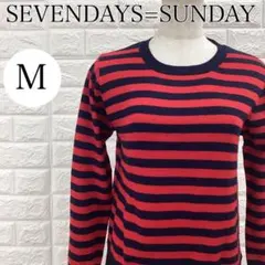 セブンデイズサンデイ ニット プルオーバー ボーダー柄 レッド A4350