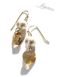 Swarovski  Heartピアス＊イヤリング   ゴールデントパーズ