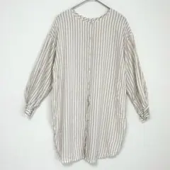 ◆レプシィム　ストライプ　ブラウス　チュニック　ゆったり　バンドカラーシャツ　白のサムネイル