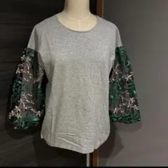 【新品未使用】グレー ブラックオーガンジー 刺繍 Tシャツ チュニック Mサイズ