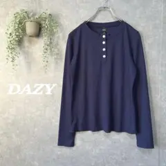デイジー　Tシャツ　カットソー　長袖【M】ヘンリーネック　伸縮素材　良品　紺色