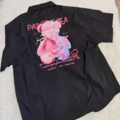 かわいい✨メンズ　バッグプリント　Tシャツ　クマ　ブラック×ピンク　XL