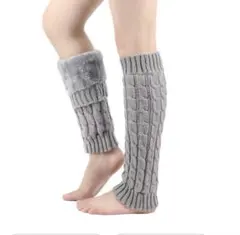 レッグウォーマー　裏起毛　レッグカバー　ニット　厚手　防寒　グレー