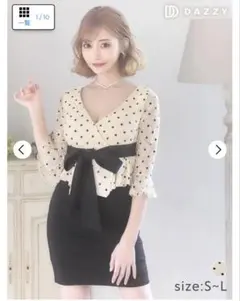 明日花キララ着用ドットレースバイカラーリボンベルトモチーフ付きタイトミニドレスM