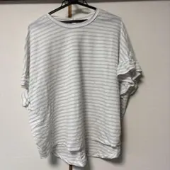 OMNES ボーダー フリル袖 Tシャツ ホワイト