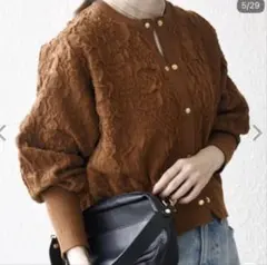 SHIPS any:<手洗い可能>ジャカード バンピー コンパクト カーディガン