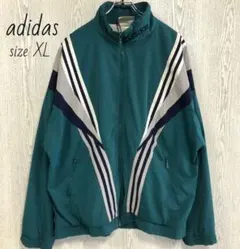 adidas　アディダス　刺繍　ナイロンジャケット　緑　3本ライン　XL