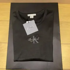 ショッパー付 Calvin Klein ジョングク モノグラム ベビーT 黒 S