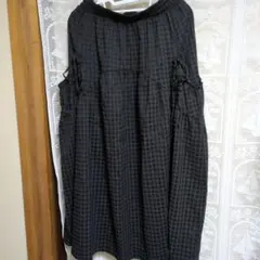 【大人可愛い】ギンガムチェック サイドリボン ロングスカート ブラック L