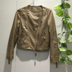 レディース ベージュ 羊革 ジャケット 36サイズ ポリエステル裏地付き