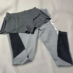 adidas グレーレギンス メッシュパネル付き　ハーフパンツセット レディース