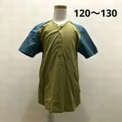 ヘンリーネック 半袖Tシャツ バイカラー オリーブ×ブルー　120〜130のサムネイル