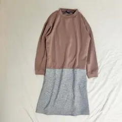 マタニティワンピース　L 授乳服　授乳口付き　くすみピンク×グレー　バイカラー