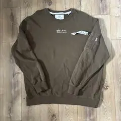 ALPHA INDUSTRIES スウェット XXL カーキブラウン 袖ポケット