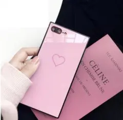 【iPhoneX ピンク】iPhoneケース ハート柄スクエア型