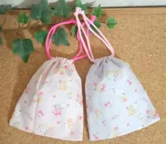 巾着袋・コップ袋　2枚　シマエナガ　スイーツ