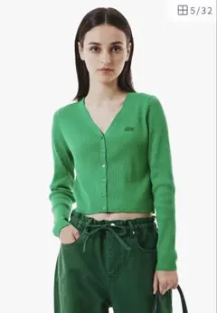 LACOSTE 冷感　リブニットカーディガン グリーン 38のサムネイル