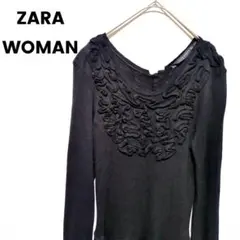 【ザラウーマン】 ワンピース　ニットドレス　(Ｓ)　フリル　ブラック