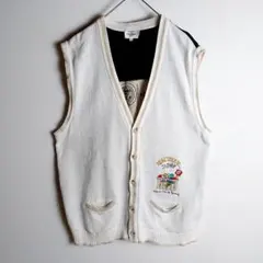 【ベスト】カステルバジャック ニット 刺繍デザイン 一部シミ 着用感 LL相当