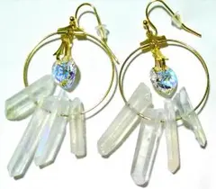 スワロフスキーとクリスタルABフープピアス60×30㎜