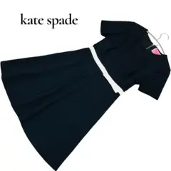 【極美品】Kate Spade フレアワンピース 黒×白 リボン 半袖 XS相当
