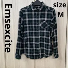 Emsexciteグリーン系チェック長袖シャツ Mサイズ