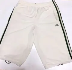 【adidas CLIMALITE 】ハーフパンツ　白✖️緑　M〜L