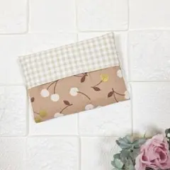 うしろポケット付き　ポケットティッシュケース　さくらんぼ柄　ハンドメイド