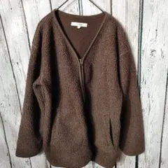 【pink adobe】ワールド　ブラウン　ノーカラージャケット　M　秋冬春物