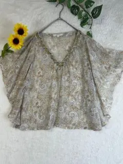 grove グローブ　Vネック　ビジュ　ドルマンスリーブ　シアーブラウス　M