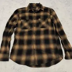 定番 ユニクロ オンブレチェック ネルシャツ M ブラウン メンズ