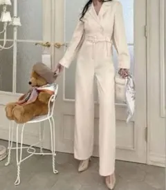 ROYAL PARTY ベルト付ケープ風オールインワン オフホワイト FS