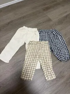 ベビーパンツセット 3点 ホワイト・ベージュ・ブラックチェック　韓国子供服
