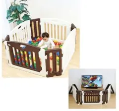 折りたたみ式ベビーサークル ホワイト/ブラウン