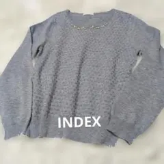 index ニット セーター グレー系 ビジュー付きL