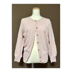 【古着】ピンク 長袖 カーディガン リブ袖 ゴールドボタンクルーネック【美品】