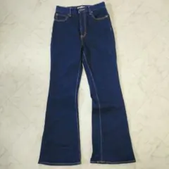 【美品】MOUSSY MVSフレアデニム 26 ハイウエスト 美脚 濃紺