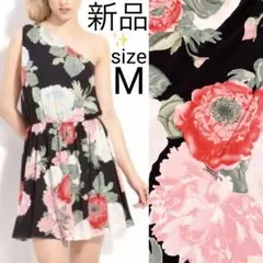 新品alice+olivia 牡丹プリント×ワンショルダー シルクワンピース