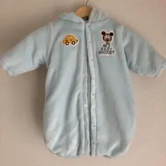 【未使用品】ミッキー フリースロンパース 水色 50-70cm