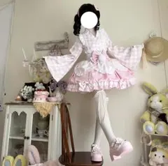 ピンク花柄浴衣・帯セット ロリータ 浴衣ドレス 姫ギャル 髪飾り付き