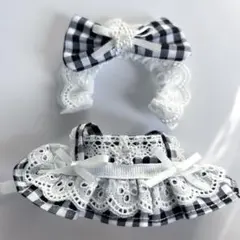 10cm 12cm ぬい服 メイド服 エプロンドレス 黒ギンガム 汎用 2点